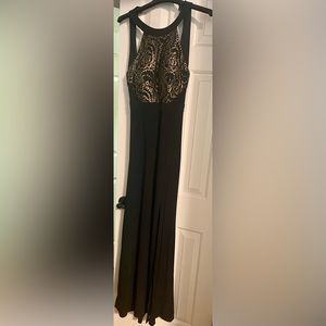 Blondie Nights Black and Gold Halter Prom Dress, Size 3 Unaltered